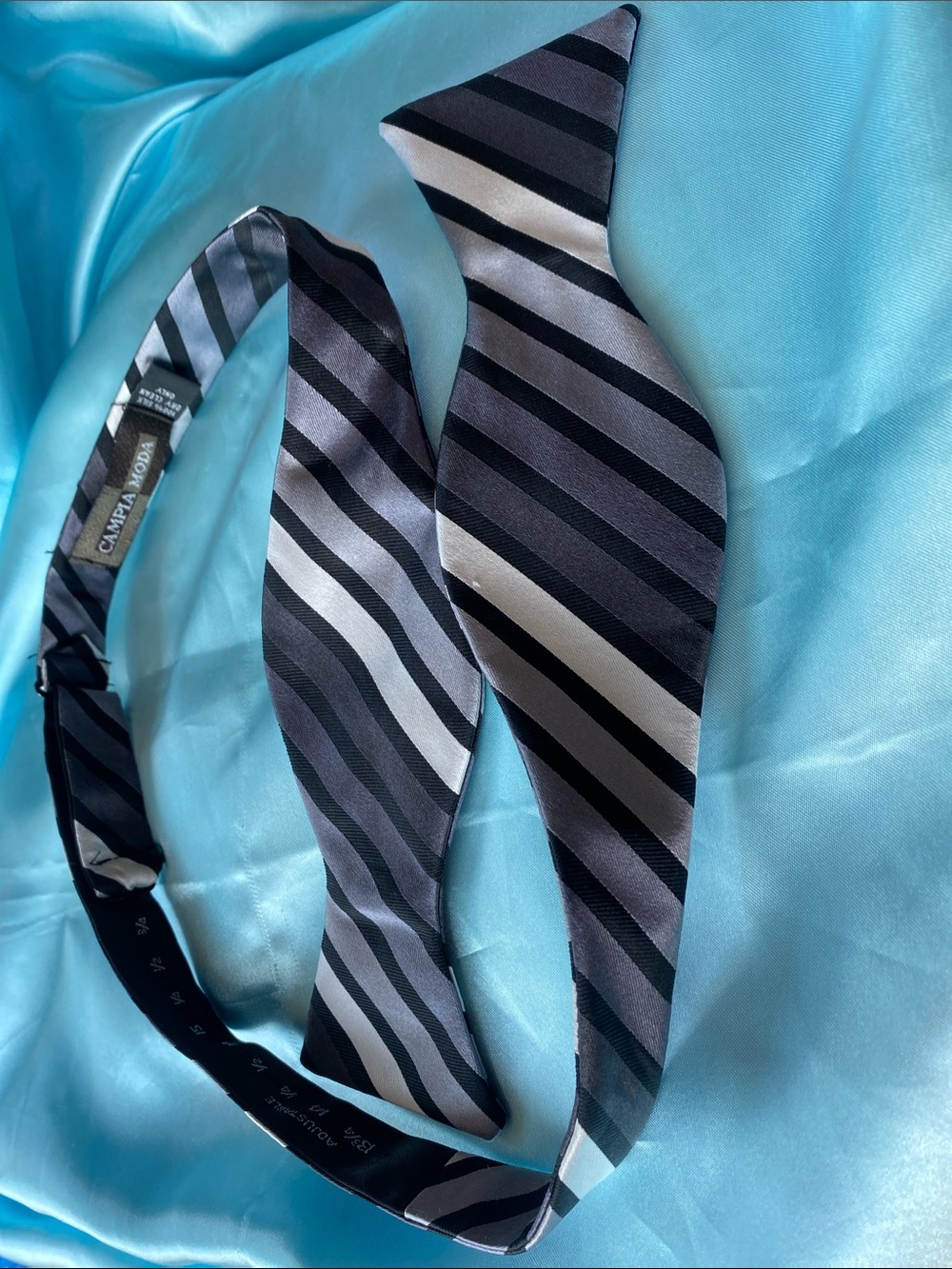 Campia Moda Black Silver and Gray Striped Silk Bow Tie